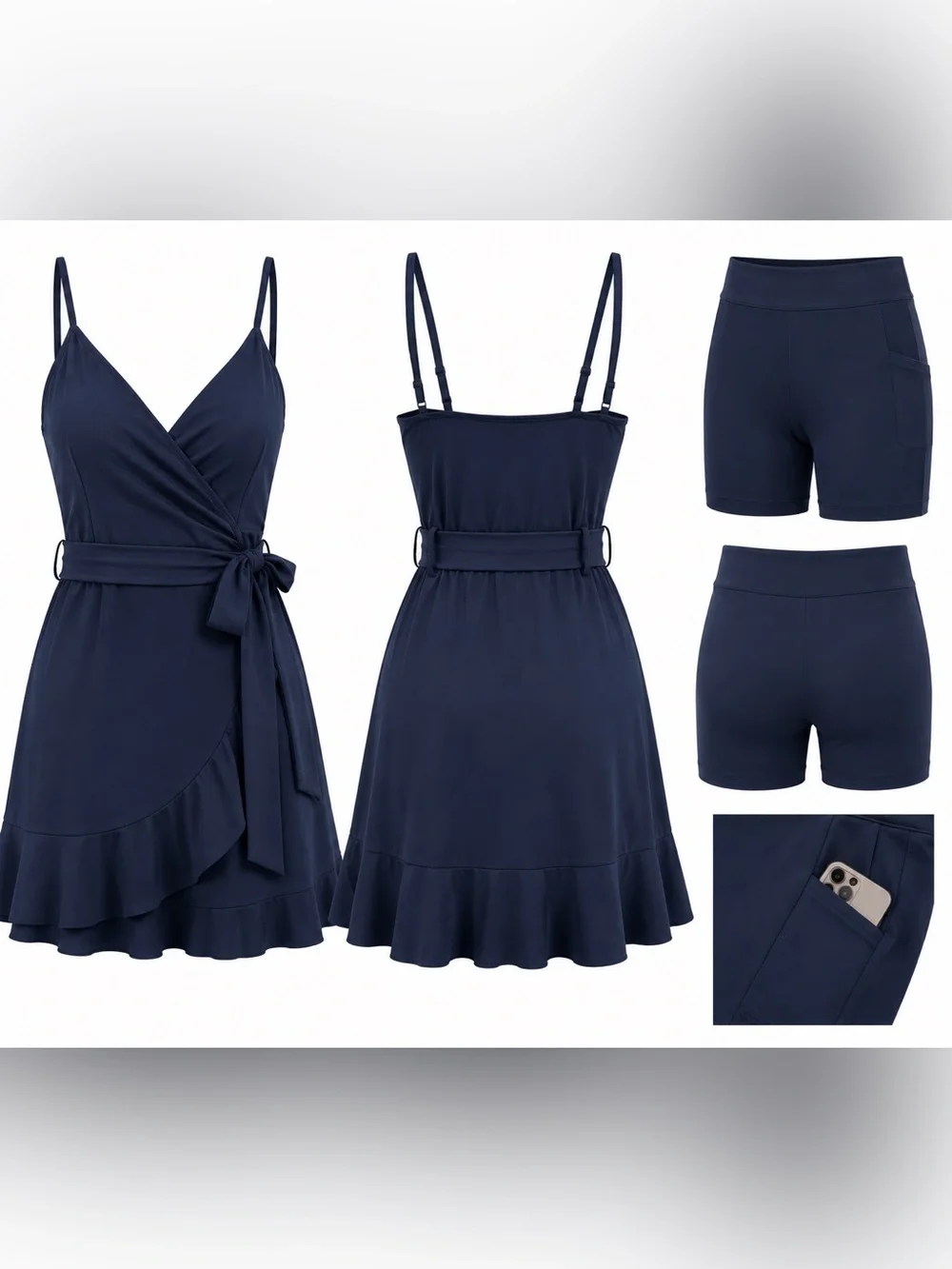 Halara Crisscross Ruffle Mini Dress Shorts Belt Blue M NWOT - Picture 2 of 3